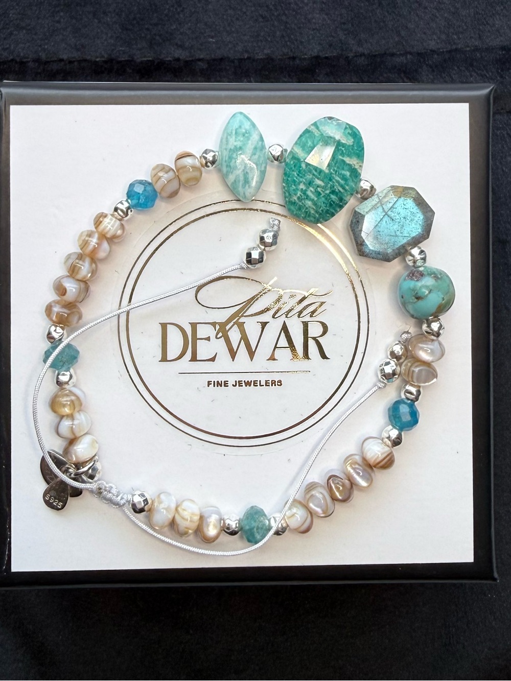 Refined Bohemian Turquoise and Amazonite Mix Adjustable Bracelet